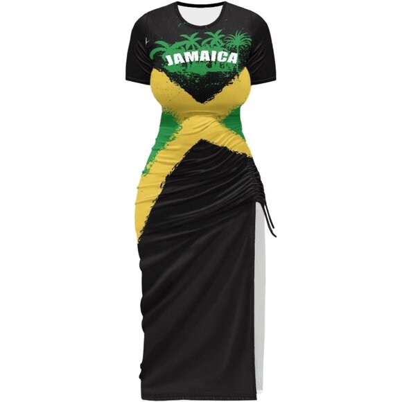 Women'S Short Sleeve Bodycon Dress Plus Size Slit Party Vacation Black - Picture 3 of 5